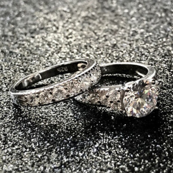 New 925 Silver Sapphire 2pcs/set Rings Size 6-10 - Picture 3 of 4